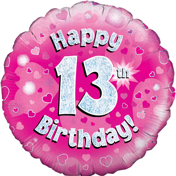 Happy 13th Birthday Pink Holographic – Round – 18″ | The Balloon Shop